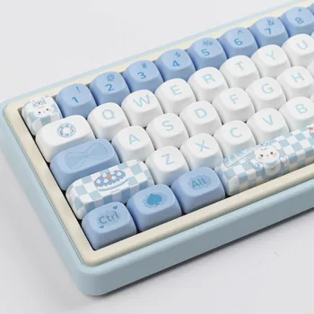 1 Комплект Сине-Белых Колпачков Cute Bunny Keycaps MOA Profile Keycap PBT Сублимационный Колпачок Для Ключей С Красителем MX Switch Аксессуары Для Механической Клавиатуры