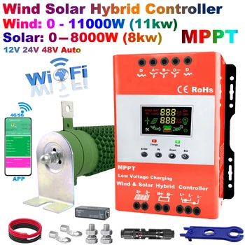 12 В 24 В 48 В WIFI MPPT Контроллер Заряда 180A 5000 Вт 6 КВТ 8000 Вт Солнечная Панель Ветрогенератор Регулятор для Бытовой Системы Lifepo4