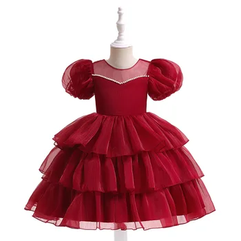 2023 Рождественское Детское платье принцессы для девочек, платья для вечеринки в честь Дня рождения, Детский торт с пышными рукавами, Элегантное свадебное платье для девочек в цветочек