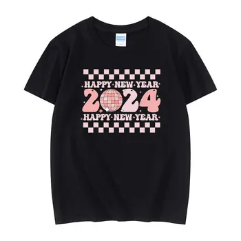 2024 Новогодняя футболка, подарок для вечеринки, женская одежда, Кавайная футболка, женские топы, 100% Хлопок