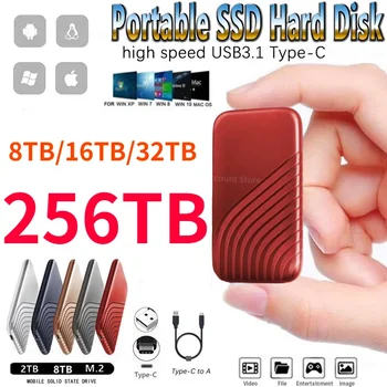 2024 Новый портативный SSD Высокоскоростной мобильный твердотельный накопитель 256 ТБ Мобильный жесткий диск для внешнего хранилища Decives для ноутбука Mac PS4 PC