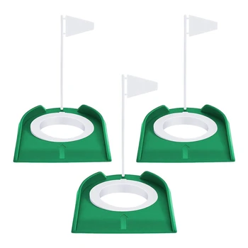 3 Шт. Чашка для игры в гольф, учебные пособия для гольфа, принадлежности для гольфа, тренировочные клюшки для гольфа С пластиковым флажком, зеленый + белый