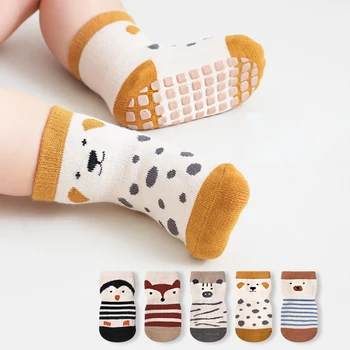 5 пар /лот, детские носки, Весна-осень, 2024, нескользящие носки для малышей, повседневные хлопчатобумажные носки с героями мультфильмов для малышей,