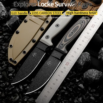 HUANGFU Высококачественный уличный нож из углеродистой стали 1095 с фиксированным лезвием, нож для выживания в дикой природе, мужской подарочный спасательный нож, охотничий нож