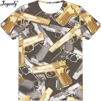 Joyonly/ Футболки с крутым дизайном для мальчиков и девочек с 3D принтом, Черные Золотые Футболки Gangsta Gun Camisetas, 2018 Летние Топы, Детская Футболка