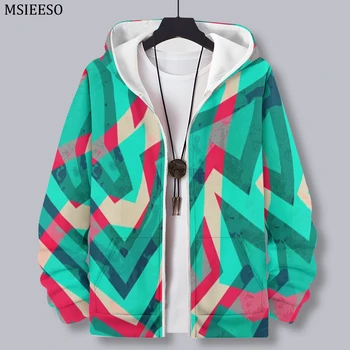 MSIEESO, мужская толстовка на молнии, разноцветная толстовка с геометрическим рисунком, Повседневная мужская толстовка с капюшоном, Женский пуловер, пальто на молнии