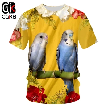 OGKB Горячая футболка с 3D принтом сорняков в стиле хип-хоп с попугаем, Мужская одежда с цветами для спортзала, модные топы с животными и птицами, рубашка оверсайз