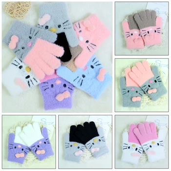 Sanrio/ Зимние Детские Вязаные Перчатки Hello Kitty, Картонные Милые Утепленные Теплые Варежки, Мягкие, Защищающие От обморожения, Пушистые, Полные Детские Перчатки