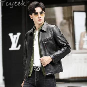 Tcyeek, куртка из натуральной кожи, мужские винтажные мотоциклетные куртки, короткое осенне-зимнее пальто из натуральной конской кожи для мужчин, уличная одежда