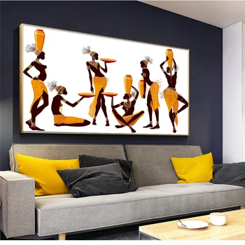 Абстрактные картины африканских женщин, картина маслом, плакат и гравюра, Настенная роспись в гостиной современного отеля