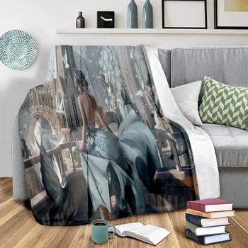 Аниме-арт, нарисованный вручную Чехол для дивана-кровати Ghost Manta, мягкое одеяло, плед, мягкие теплые фланелевые пледы, веера с рисунком сабли в Gif-формате