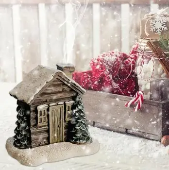 Ароматическая конусная горелка для бревенчатого коттеджа снежной зимой Улучшенный рождественский домик для украшения семейного камина