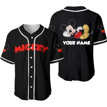 Бейсбольная майка Disney с пользовательским названием Мужская бейсбольная майка Mickey Модная гавайская рубашка Disney с коротким рукавом Спортивный топ