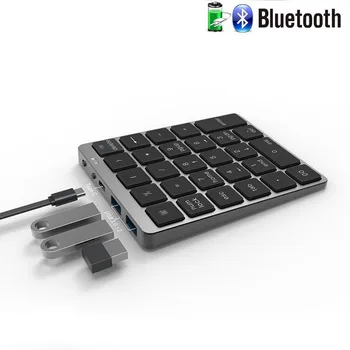 Беспроводная цифровая клавиатура Jomaa Bluetooth с USB-концентратором, Двухрежимная перезаряжаемая цифровая панель для планшетного ноутбука
