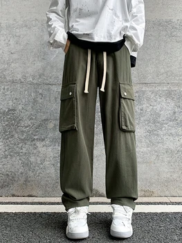 Брюки-карго в американском стиле, в стиле канатоходца, в стиле дикого зоопарка, на пуговицах из наружных мужских карманов, со свободными брюками Высокого качества.