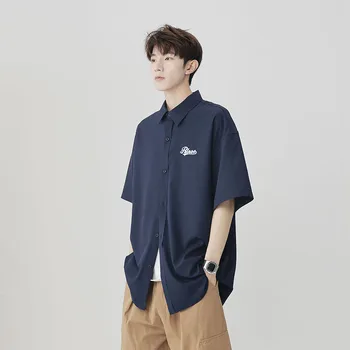 Весенне-летние мужские рубашки, японский однотонный топ-поло с вырезом лодочкой, повседневный мужской топ с коротким рукавом, модная брендовая дышащая рубашка