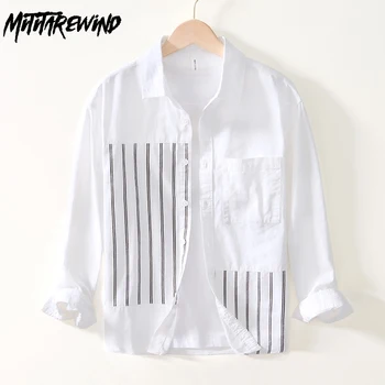 Весенняя Новая Белая рубашка с длинным рукавом Мужская Уличная Повседневная рубашка из чистого хлопка в полоску, Дизайнерская рубашка в стиле пэчворк, Свободный Модный молодежный топ