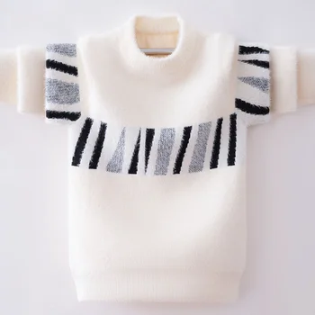 Весной и осенью 2023 года Новая простота, универсальная модная детская одежда, модный плюшевый свитер в полоску с круглым вырезом и длинным рукавом