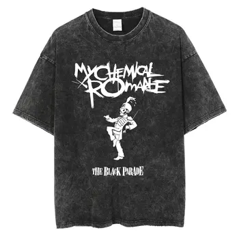 Винтажные футболки рок-группы My Chemical Romance, выстиранные The Black Parade, хлопковая футболка унисекс в стиле панк-хип-хоп, уличная одежда большого размера