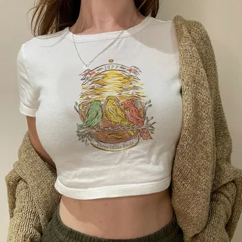 Винтажный кроп-топ с рисунком в стиле регги, женская дрянная фея, гранж, милые уличные футболки, одежда