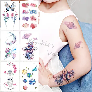 Временные татуировки Акварельного космического Кита для девочек, детская Мультяшная Бабочка, скопление кошек, поддельная татуировка, наклейка на руку, Татуировка на ногу