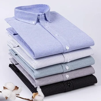 Высококачественная мужская хлопчатобумажная рубашка Оксфорд, осенние удобные мягкие повседневные рубашки в полоску, мужская рубашка на пуговицах