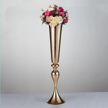 Высота 74 см, Золотые / Серебряные вазы, Металлические подсвечники, Подставка для свечей, Центральные детали свадьбы, Повод для цветочной дороги, 10 шт. / лот