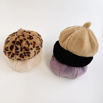 Детская зимняя шапка из искусственного меха для девочек, Корейская леопардовая детская шапочка для девочек, детский берет, аксессуары для детей 2-5 лет