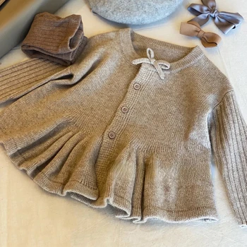Детская одежда, вязаный свитер для девочек, осень 2022, новый вязаный кардиган для девочек, однобортный милый шерстяной свитер
