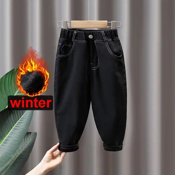 Детские джинсы для мальчиков, осень-зима, новый модный стиль, джинсовые брюки из плотного вельвета для мальчиков, высококачественные детские теплые брюки 2-7 лет.
