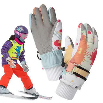 Детские зимние перчатки Водонепроницаемые перчатки для сноуборда с утолщенной подкладкой из флиса для мальчиков и девочек в возрасте от 4 до 12 лет