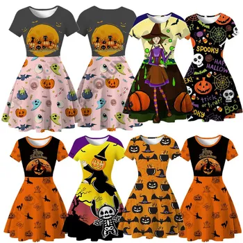 Детское платье с цифровой печатью на Хэллоуин 2023, одежда из серии 