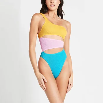 Европейский и американский цельный женский купальник в стиле пэчворк с цветным принтом 