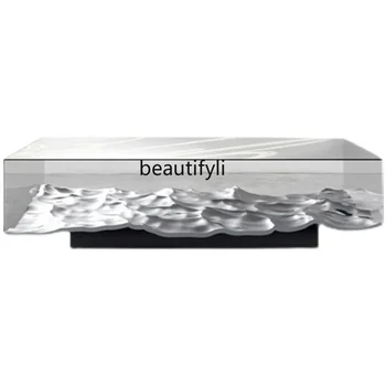 Закаленный ультра-белая волна, рябь на воде, акриловый чайный столик, журнальный столик в гостиной в стиле современного искусства
