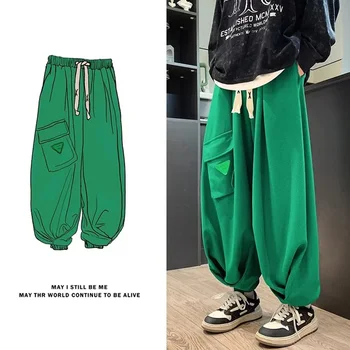 Зеленые вафельные штаны для бега трусцой, мужские черные рабочие брюки Y2K, мужские свободные повседневные спортивные брюки, уличная одежда в стиле хип-хоп, брюки с большим карманом