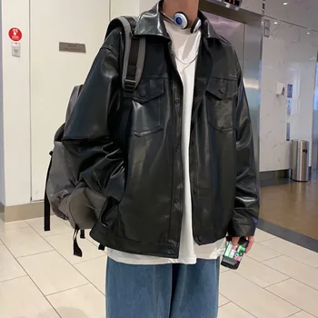 Кожаная мужская модная свободная куртка Instagram в Гонконгском стиле Весна 2024 Новая одежда Корейская версия Модной молодежной куртки