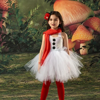 Костюм Снеговика, белое платье-пачка с блестками для девочек, косплей для рождественской вечеринки, детские платья принцессы для рождественских праздников от 2 до 12 лет
