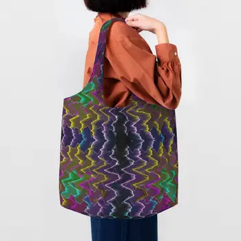 Красочная зигзагообразная продуктовая сумка для покупок, холщовая сумка для покупок, большая вместительная моющаяся богемная современная геометрическая сумка