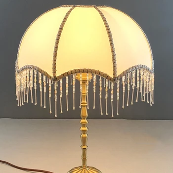 Крышка прикроватной лампы для спальни E27, абажур из бисера с кисточками, Тканевый классический абажур, роскошный европейский светильник в стиле ретро