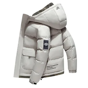 Куртка с хлопковой подкладкой Мужская толстая зимняя куртка с короткой подкладкой Модная пуховая куртка с капюшоном