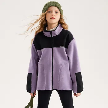 Куртки для больших девочек, пешие прогулки, Треккинг, Флисовое пальто с воротником-стойкой на молнии, теплая зима-осень, для занятий спортом на открытом воздухе, для кемпинга, катания на лыжах