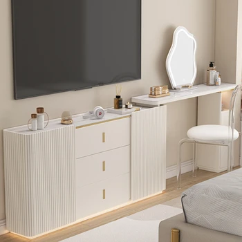 Легкий роскошный ультратонкий туалетный столик во французском стиле, встроенный современный минималистичный шкаф для хранения в конце кровати с откидным зеркалом