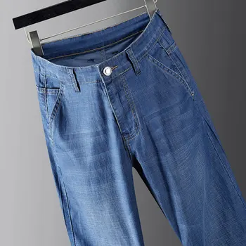 Летние Мужские брюки 2023, Новые поступления, Тонкие Прохладные Удобные Мягкие мужские джинсовые брюки-стрейч, Деловые Модные Прямые повседневные брюки