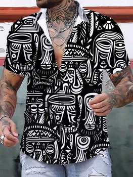 Летние мужские рубашки 2024 с 3D принтом в стиле арт-тики, простые рубашки, топы с короткими рукавами, уличная одежда, свободная повседневная гавайская рубашка