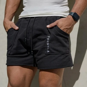 Летние Новые мужские шорты, спортивные повседневные хлопчатобумажные брюки длиной до колена, спортивные штаны для бега в тренажерном зале, бодибилдинг, пляжные брюки