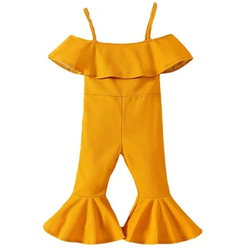 Летняя детская одежда для девочек Оранжевый расклешенный комбинезон Корейский модный милый однотонный комбинезон без рукавов для малышей Комбинезон BC1570