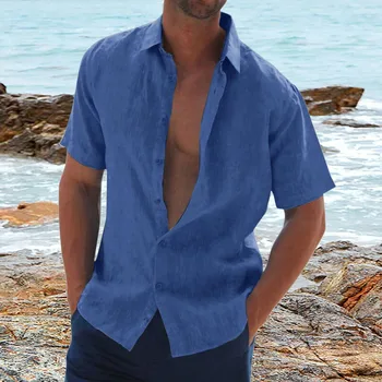 Летняя мужская однотонная футболка, мужская футболка Henley с коротким рукавом, весенне-летние пуловеры из дышащего хлопка, мужские футболки