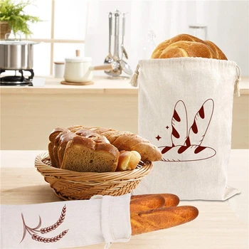 Льняные Пакеты для хлеба Многоразового использования На шнурке Большие Моющиеся Принадлежности Для хранения продуктов Домашний Небеленый Кухонный Органайзер