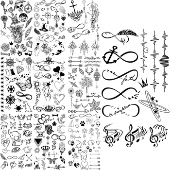 Минималистичная кардиограмма Бесконечности, Музыкальный символ, временные татуировки для взрослых, перо бабочки, поддельная татуировка, наклейка на тело, татуировки на руках