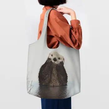 Многоразовая хозяйственная сумка из морской выдры Женская холщовая сумка через плечо Портативные сумки для покупок домашних животных Сумки для покупок для фотографий